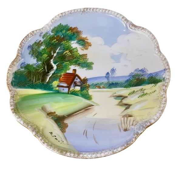 Vintage River House Hand Painted Decorative 8” Plate Artist Signed 1950’s - Picture 3 of 6